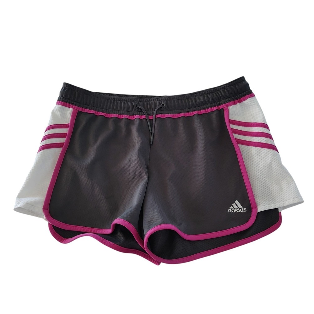 Adidas Womens Athletic Shorts Gray White Pink Mesh Drawstring E71903 Size Medium